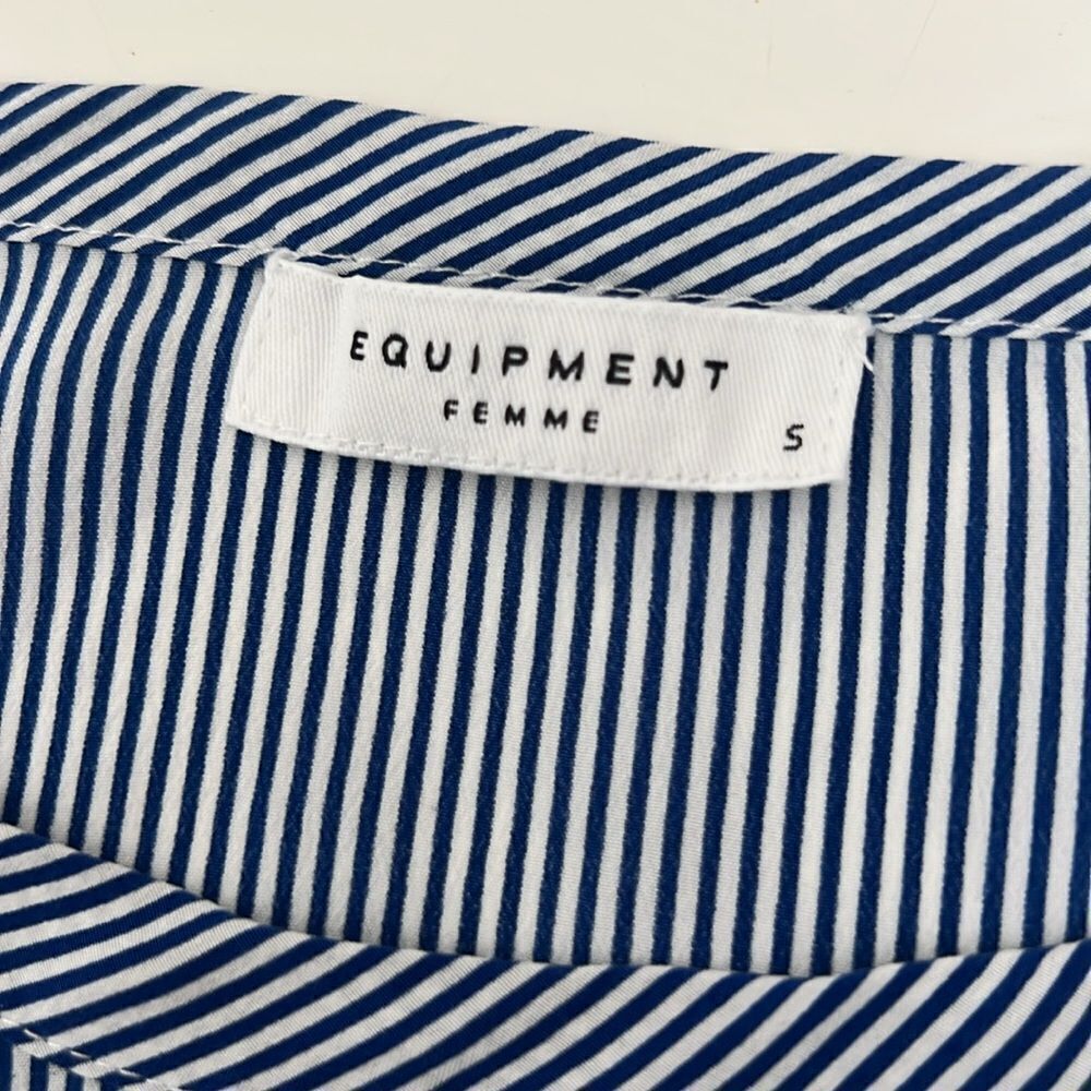 Equipment Femme Women’s Long Sleeve Silk Blouse Top Blue Stripes - Picture 11 of 13